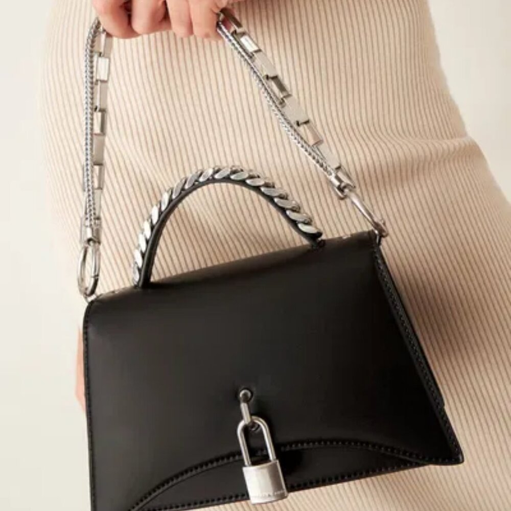 Charles & Keith | Padlock Trapeze Bag | Black Purse Silver Chain Lock